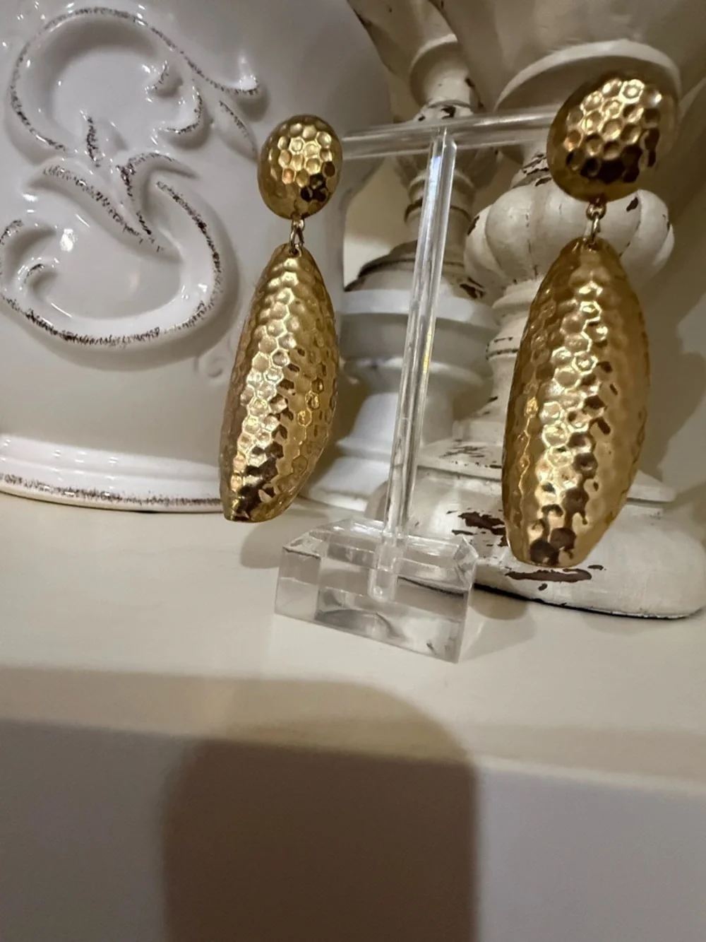 Vintage Gold Tone Hammered Statement Earrings